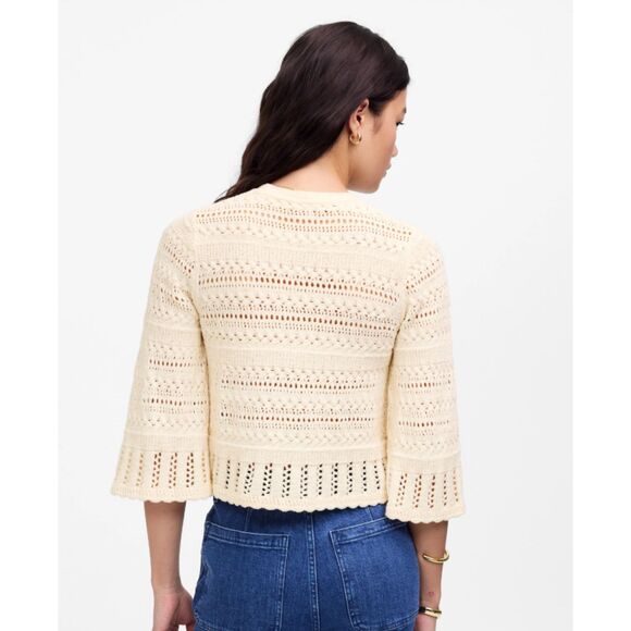 NWT Madewell Scalloped-Trim Sweater Tee Size S Sand Beige Crochet Boho Indie - Picture 3 of 13
